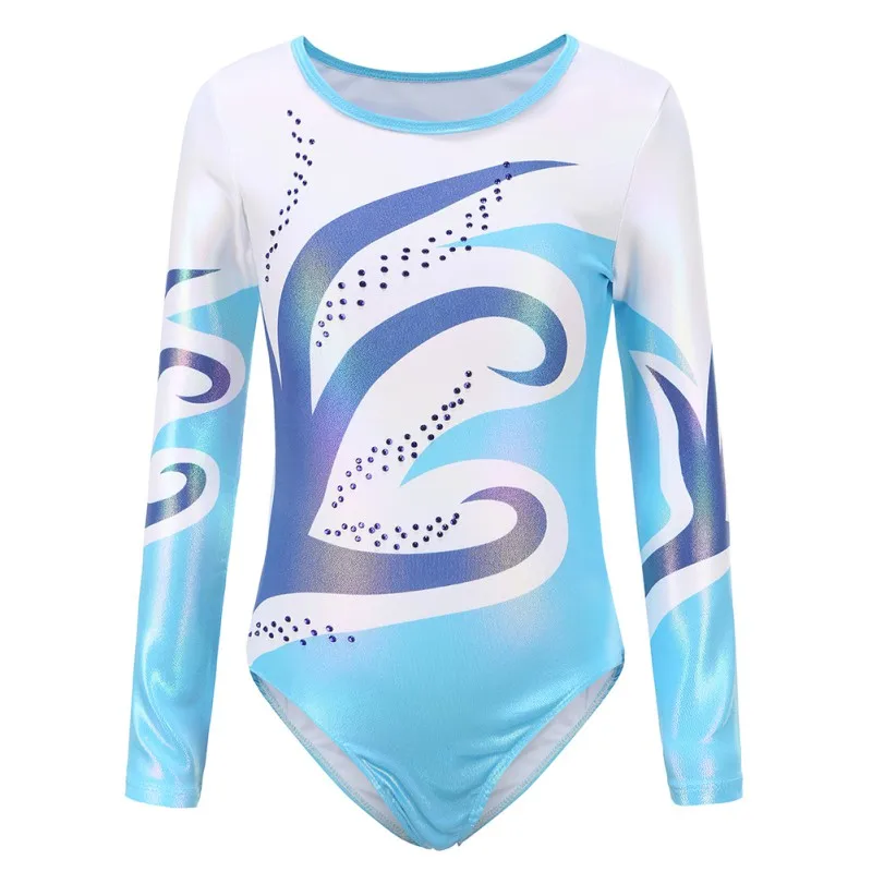 

Children Girls Diamante Long Sleeve Ballet Practice Dance Wear Gymnastics Bright Color Body Suits For Girl