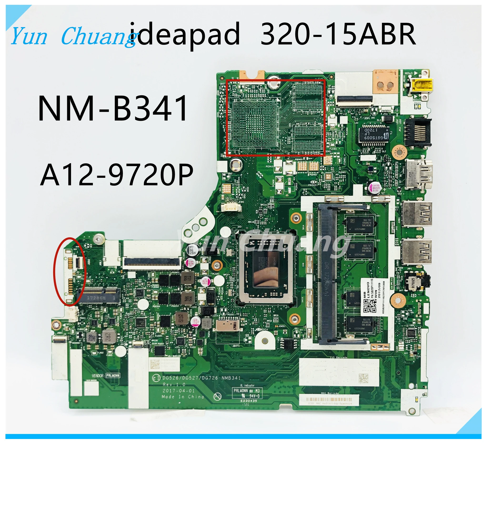 5B20P11116 NMB341 NM-B341 ainboard For lenovo Ideapad 320-15ABR Laptop motherboard With A12-9720P CPU 4G RAM 100% fully tested