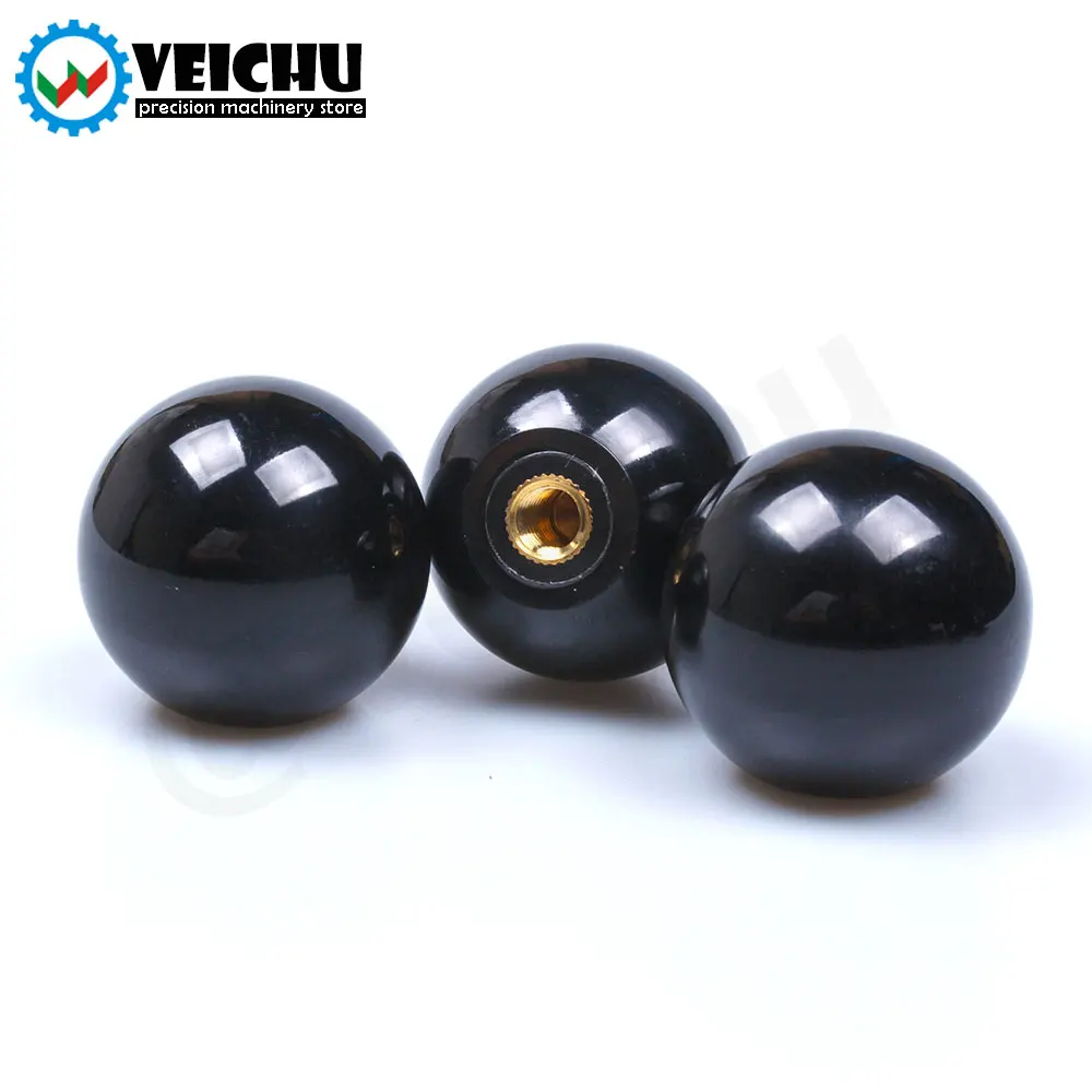 VEICHU 1/2/3/4/5PCS Black Red Resin Ball Knobs M4~M6 Thread Clamping Copper Core Knob Plastic Grip Handle Lever Knob