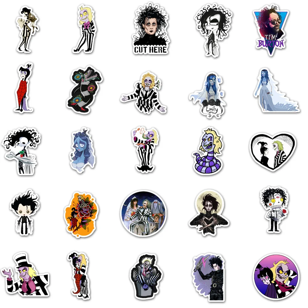 10/30/50PCS Tim Burton Film Series Graffiti Waterproof Sticker Suitcase Notebook Refrigerator Skateboard HelmetWaterCupWholesale