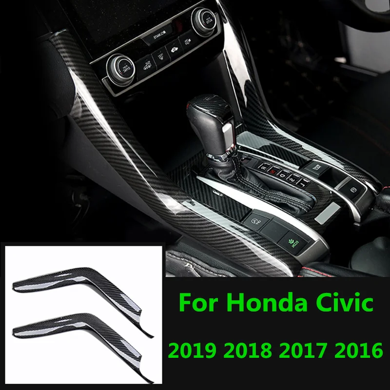 For Honda Civic 2019 2018 2017 2016 Central Control Gear Shift Panel Trim ABS Carbon Fiber Style Interior Decoration Accessories