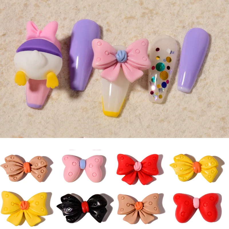 10pcs Cartoon Bowknots Nail Art Decorations 3D Lovely Resin Bow Ornaments Japanese Style DIY UV Gel Manicure Designs Accessories