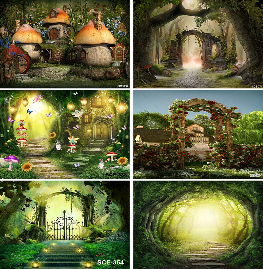 

Spring Magic Forest Mushroom Wonderland Photography Background Fairy Tale Flower Fairy Children Party Background Decoration