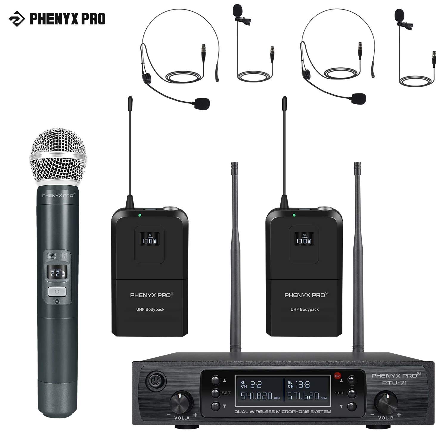 Imagem -02 - Conjunto de Microfones sem Fio de Dois Canais Phenyx-pro 2x100 500mhz 2x100 Canais Ptu71