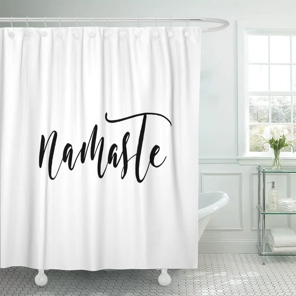 Namaste Hello in Hindi Ink Lettering Positive Quote Modern Shower Curtain Waterproof Polyester Fabric 72 x 78 Inches with Hooks