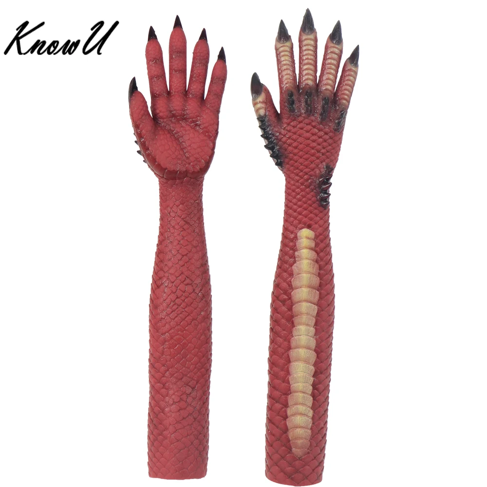 

KnowU Cosplay Gloves Demon Crossdress Red Devil Halloween Tools Party Silicone A Pair