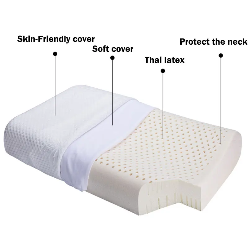 Thailand Natural Latex Pillow Soft Rebound Neck Massage Wave Sleep Pillow Orthopedic for Home Latex Pillow Washable Pillow Case