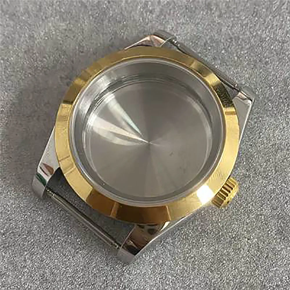 39mm caixa de relógio galvanoplastia quarto ouro oyster tipo perpétuo/cão dentes círculo vidro safira para nh35/nh36/4r movimento