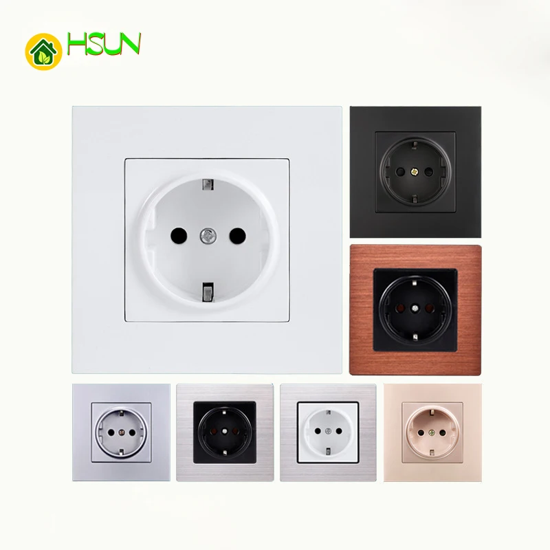 

86type German socket panel Power wall Dark loading socket European switch White champagne stainless steel wire drawin