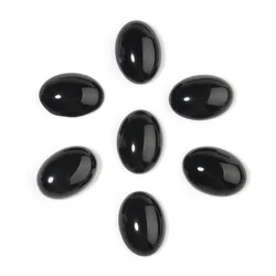 10pcs Natural Stone 10x14/13x18/18x25mm Oval Flatback Black Agate Spacer Cabochon For DIY Jewelry Making Earrings Accessories