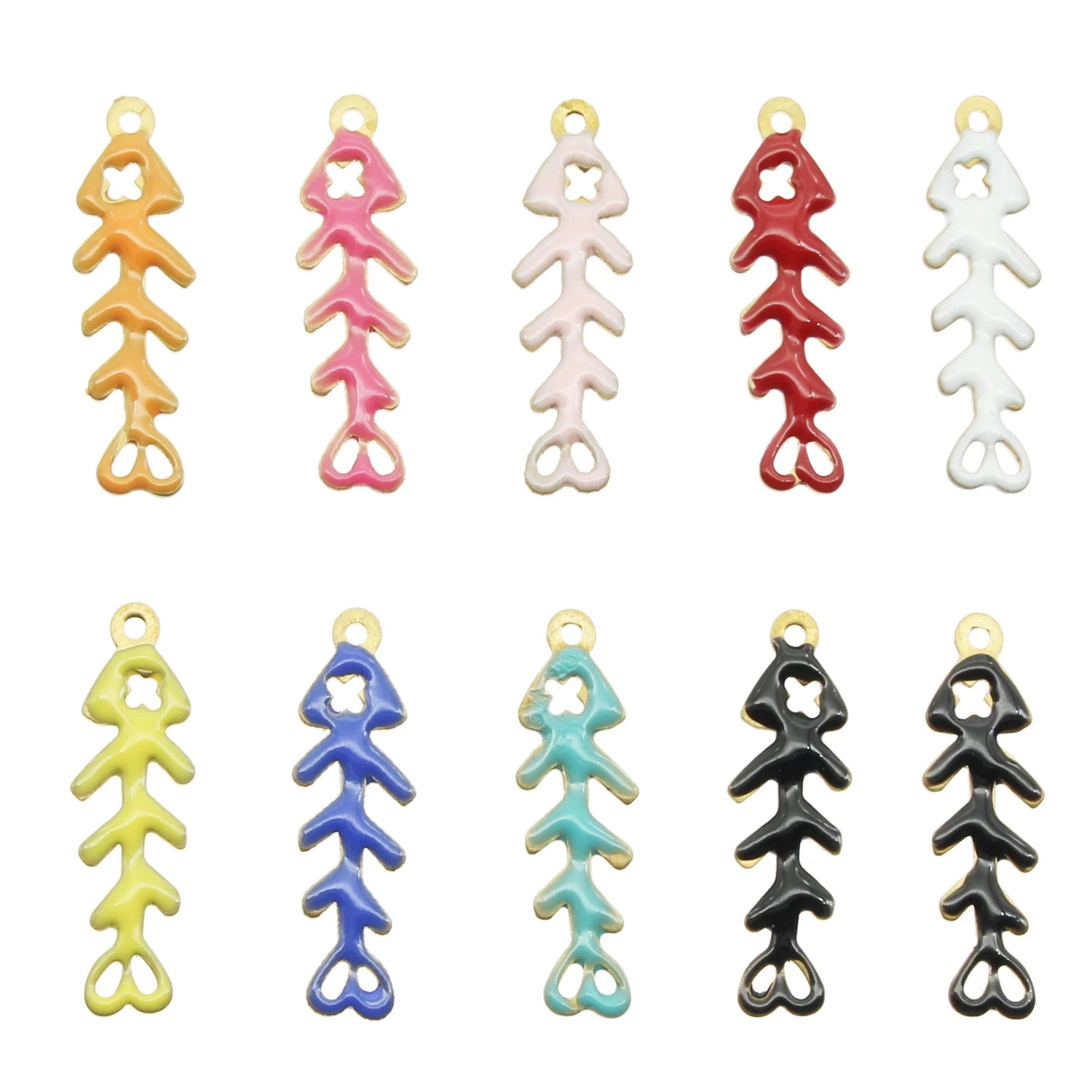 20PCS Fashion Jewelry Oil Drop fishbone Charms Gold Tone Plated Oil Drop Enamel DIY Metal Necklace Earring Pendants