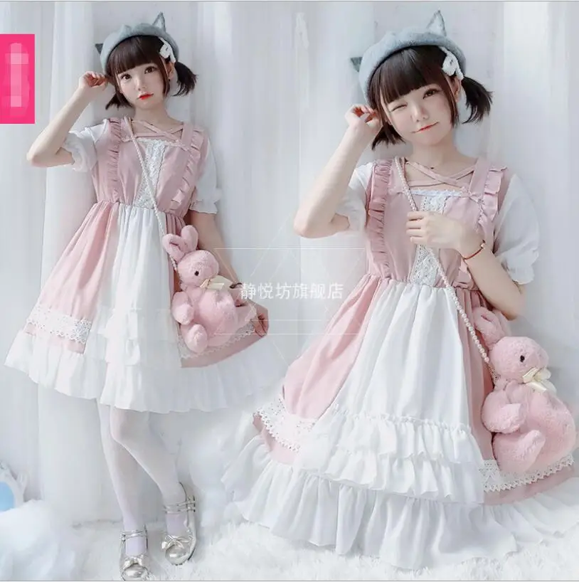 Sommer Lolita Japanischen Mori Mädchen Laterne Kurzarm Kleid Cos Lolita Akademie Stil Kawaii Tee Party Prinzessin Loli Kleid