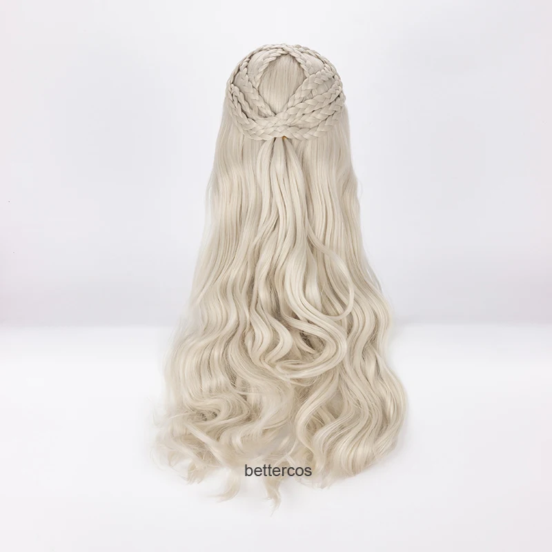 Parrucca Cosplay Daenerys Targaryen parrucca sintetica resistente al calore lunga ondulata drago della madre + cappuccio parrucca