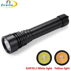 New White / Yellow Light Diving Flashlight XHP70.2 LED Waterproof Underwater Catch Fish Torch Camping Tactical 26650 Lantern