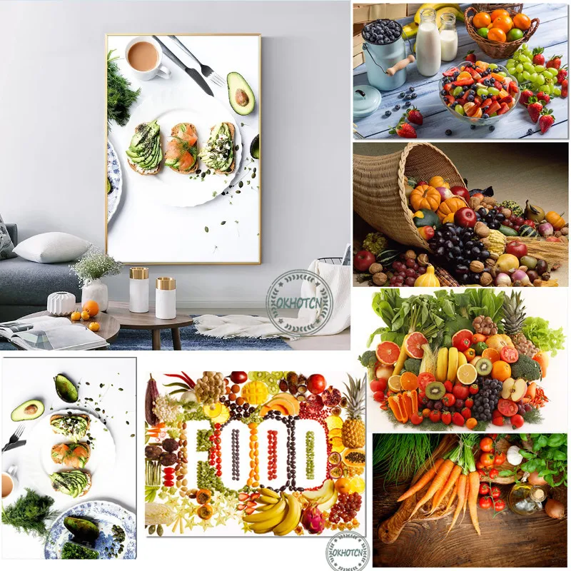 

Healthy Food Vegetables Fruit Canvas Painting Avocado Posters and Prints Wall Art Picture For Kitchen Dining Room Decor