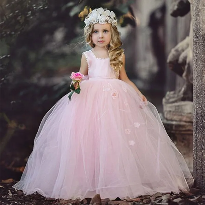 

2121 Cute Flower Girl Dresses for Wedding Spaghetti Lace Floral Appliques Tiered Skirts Tutu Girls Pageant Dress Kids Birthday P