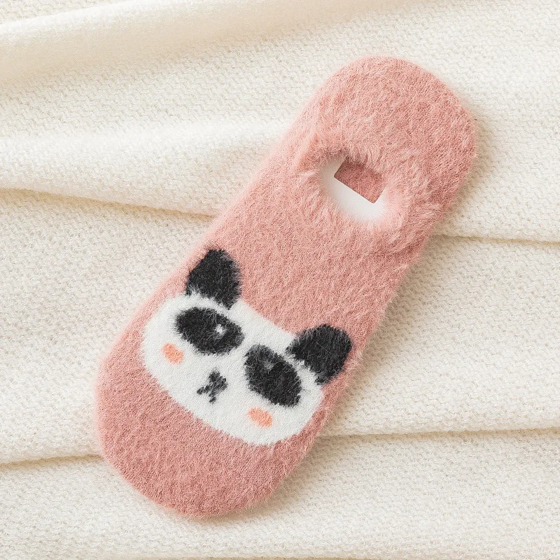 Ladies Socks Women Short thick Invisible Warm Socks Winter Mink cashmere Slippers cartoon Socks Ladies Panda kawaii Ankle Sock