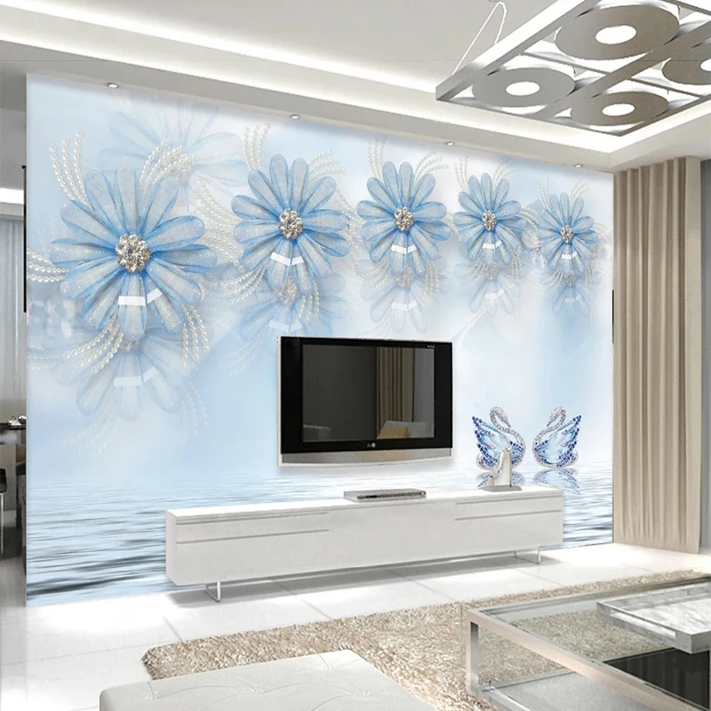 Custom Photo Wallpaper 3D Blue Small Fresh Silk Jewelry TV Background Wall Painting Bedroom Papel De Parede Fresco Tapety Sticke