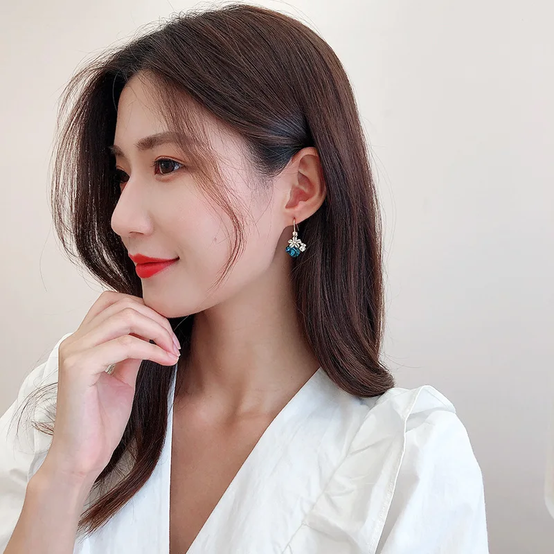 HUAMI Vintage Flower Earrings Crystals Jewelry for Women Drop Earrings S925 Silver Needle Color Lady Wedding Party Gift Brincos