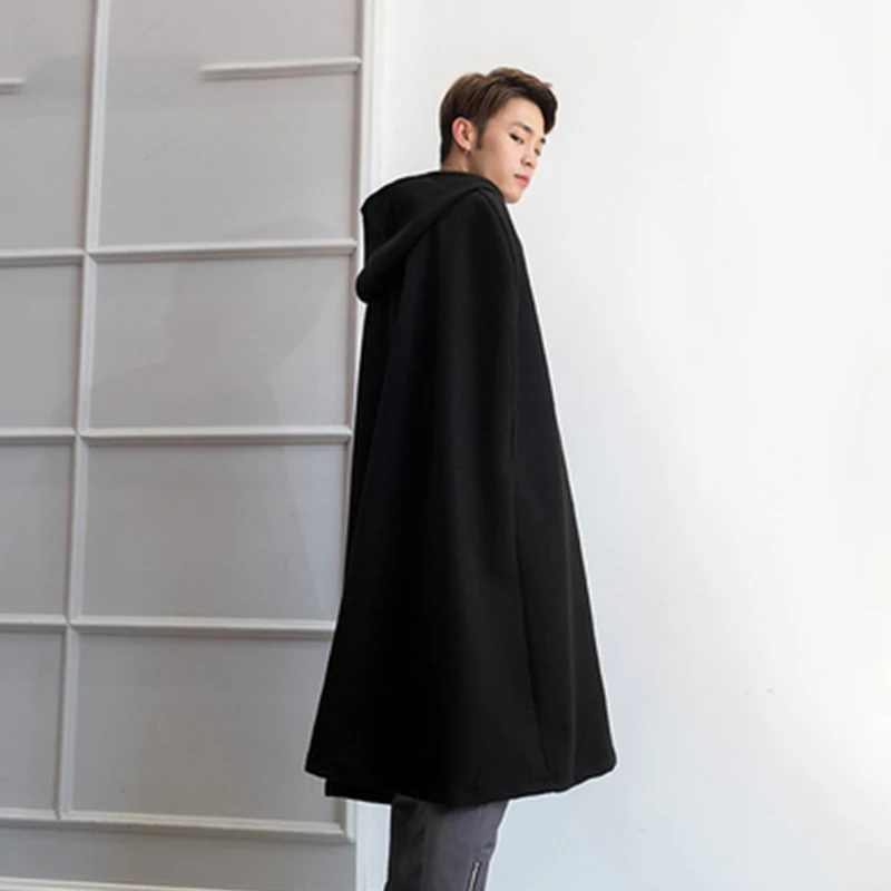 Hooded cloak coat long paragraph over the knee Japan and South Korea fashion retro sleeveless autumn and winter tide male wizard