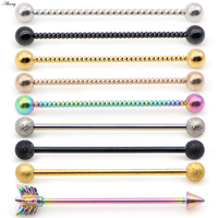 Alisouy 14G 1pc Stainless Steel Industrial Barbell Earrings Twisted Matte Rainbow Ear Cartilage Helix-Conch Piercing Jewelry