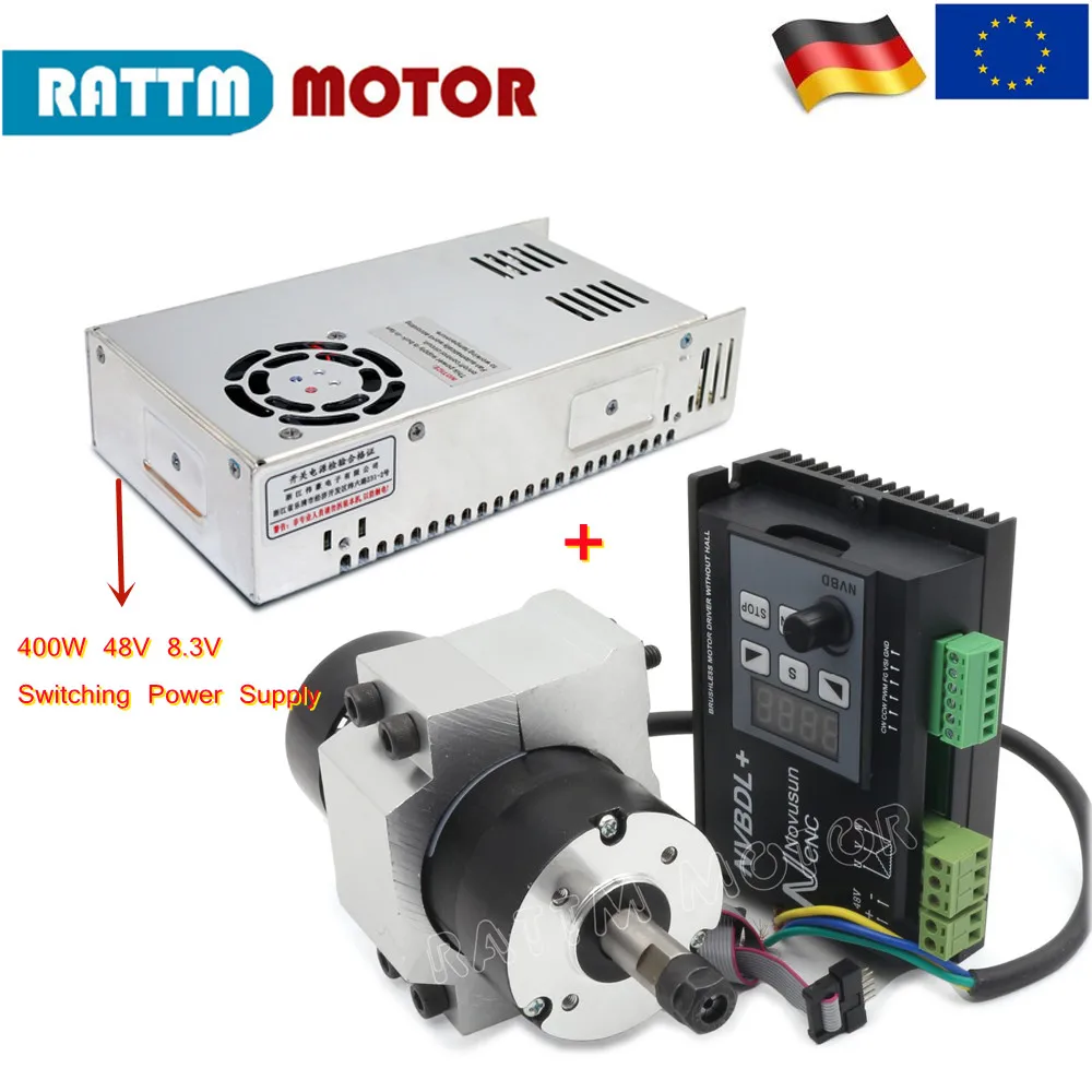 Brushless ar Refrigerado Motor do Eixo 400w 48v Er8 Mais 600w 60v Driver sem Hall Cnc Router Moagem Milling Kit dc