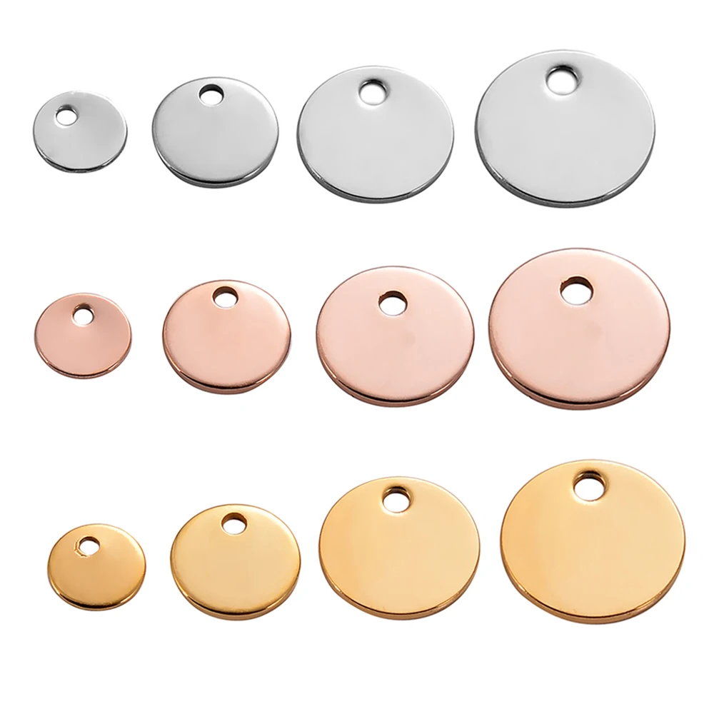 50 Teile/los Edelstahl 6mm 8mm 10mm 12mm Blank Tags DIY Für Schmuck Machen Runde Charms anhänger Großhandel – Detail 3