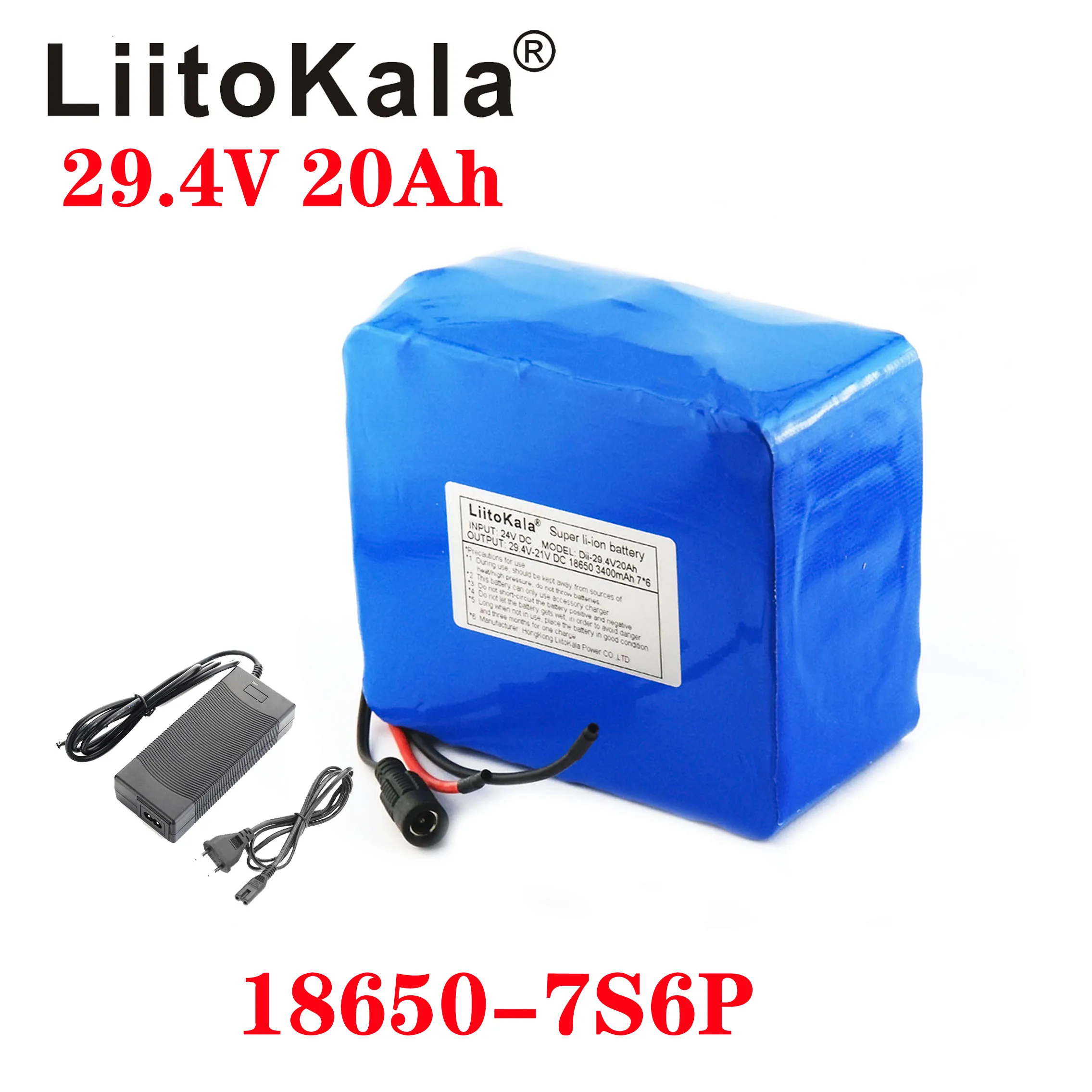 LiitoKala 29.4V 20AH 18650 3000mah 7S6P 24V 250W 350W 500W 750W Ebike battery electric bicycle battery 24V 20ah lithium battery