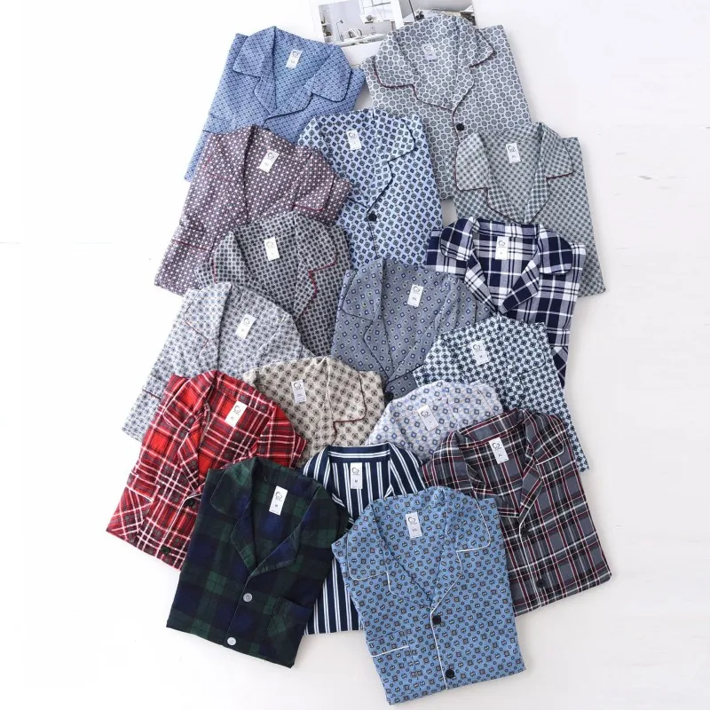 2024 primavera autunno uomo Casual Plaid pigiama set maschile 100% cotone Sleepwear Suit manica lunga colletto rovesciato Cardigan pantaloni