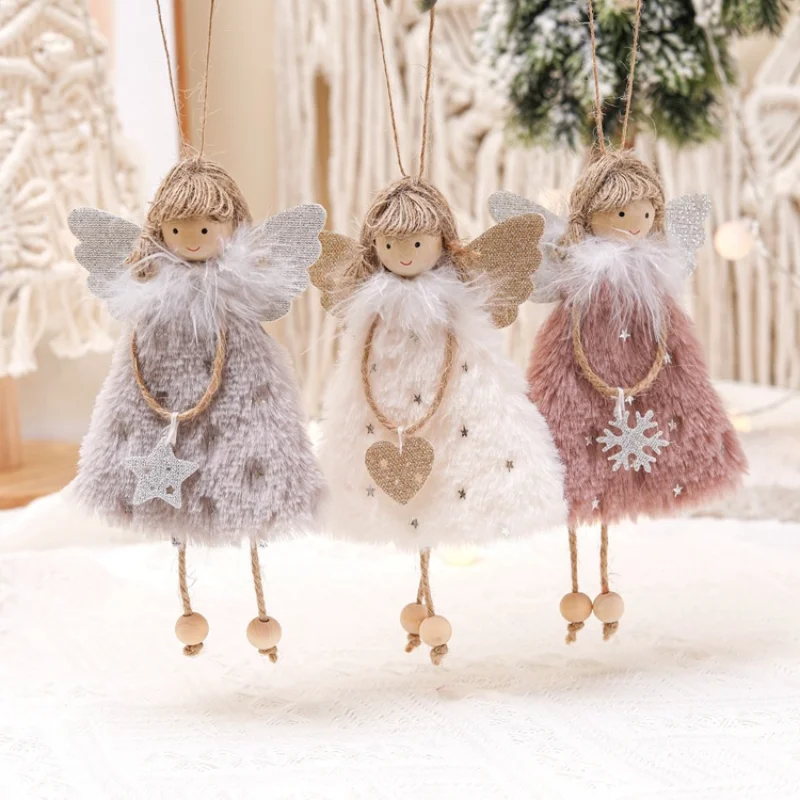 2021 Creative Angel Long Pendant Cute Doll Pink Feather Angel Christmas Tree Hanging Piece Christmas Decoration Children's Gift