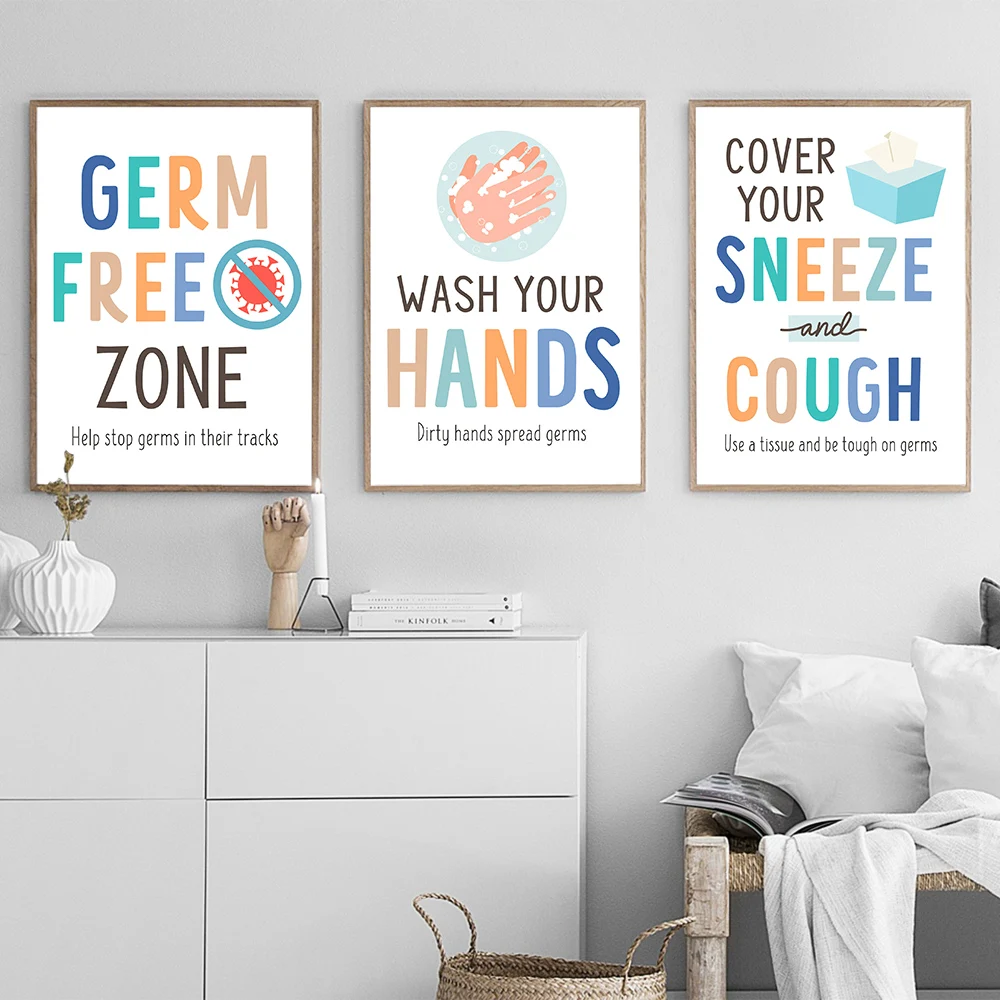 Cover Your Sneeze And Cough Wash Your Hands Poster and Prints Canvas Painting Wall Art Picture School Doctor Office Health Decor