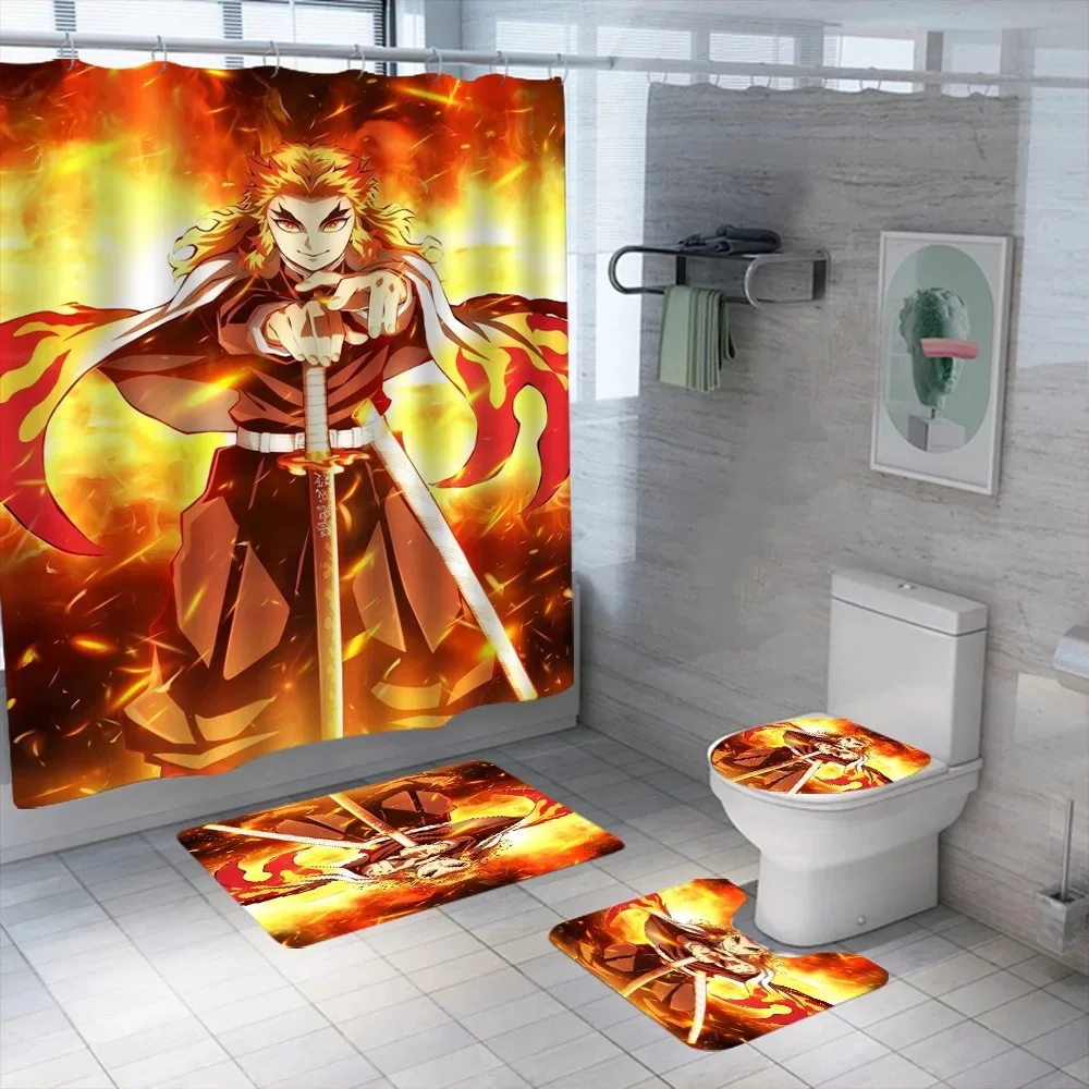 Japanese Anime Shower Curtain Demon Slayer 3D Print Bath Set Cartoon Pattern Screen Cover Kawaii Loli Girl Bath Curtain for Kids