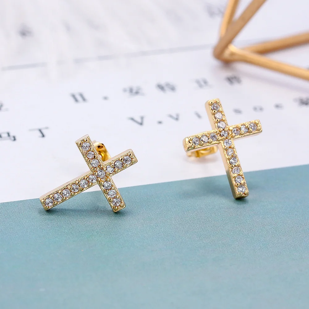 SIPENGJEL New Vintage Cross Women Earrings Dazzling Crystal Zircon Stud Earrings For Women Punk Hip Hop Jewelry 2022