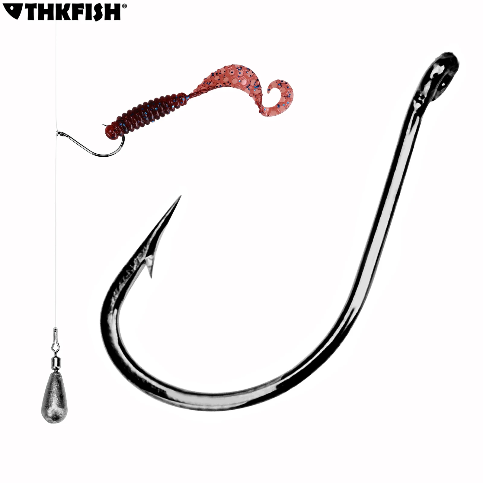 

THKFISH 100pcs Fishing Dropshot Hooks #6 #4 #2 #1 #1/0 Frehswater High Carbon Steel Fishing Barbed Hook For Soft Lures