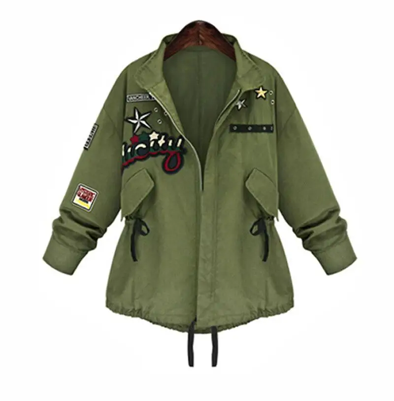 

Hot Sale Autumn Winter Women Jacket Tops Long Sleeve Slim Turn-Down Collar Army Green Outwear Women Coat