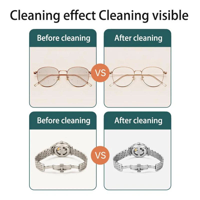 آلة التنظيف بالموجات فوق الصوتية الصغيرة المحمولة 45000Hz عالية التردد آلة تنظيف الاهتزاز مجوهرات نظارات ساعة التنظيف