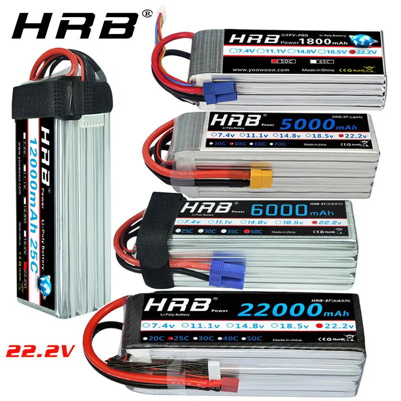 HRB 6S Lipo Battery 22.2v 5000mah 6000mah 4S 2200mah 3300mah 4200amh 12000mah 22000mah RC lipo Dean for rc car drones helicopter