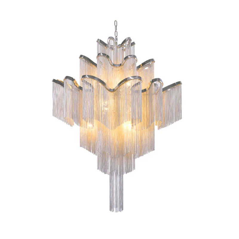Modern Luxury Silver Gold Aluminium Chain LED Pendant Lamp Stair Pendant Hanging Light for Home Hotel Tassel Chandelier image 2