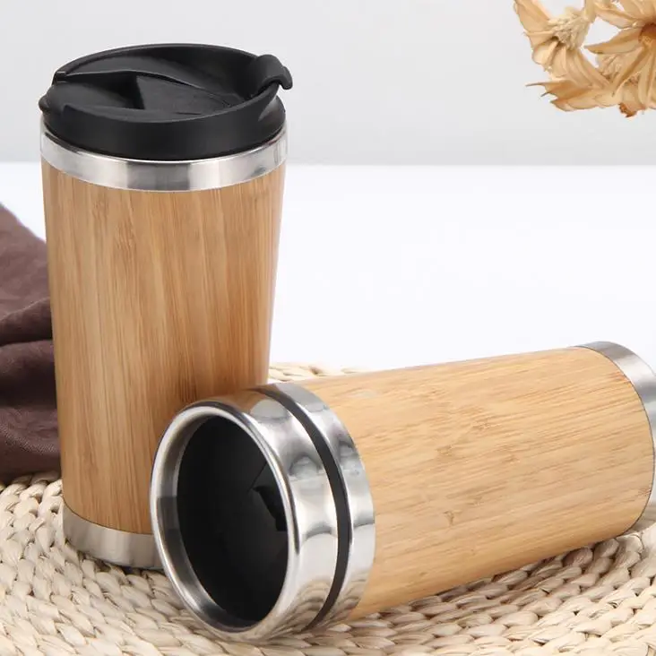 450ml stainless steel mugs car cup can be reused bamboo cups coffee mug with cover Drinkware SN162