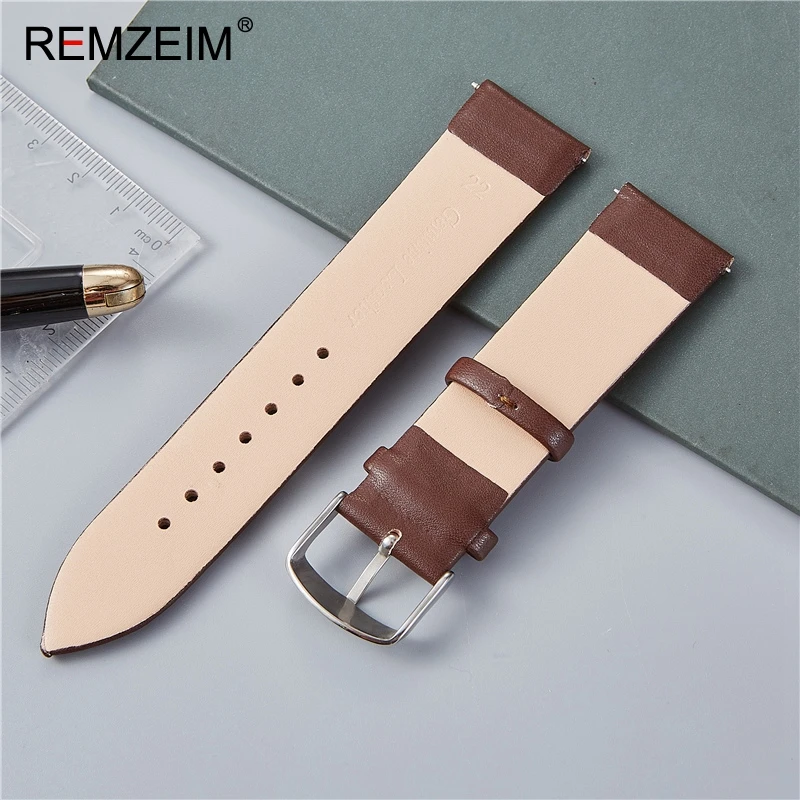 REMZEIM Genuine Leather Watch Strap 16 18 20 22mm Red White Brown Black Calfskin Leather Watchband Watch Accessories Wristband