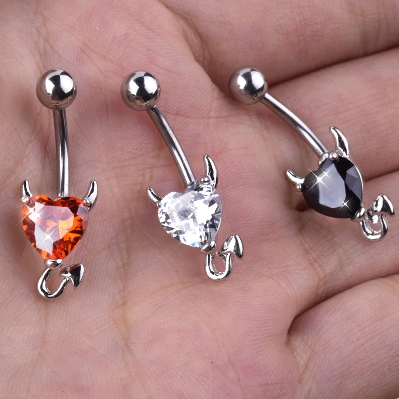 Love & Annie Heart Navel Belly Button Rings Devil Shape Red CZ Belly Piercing Stainless Steel Body Jewelry Women Gift