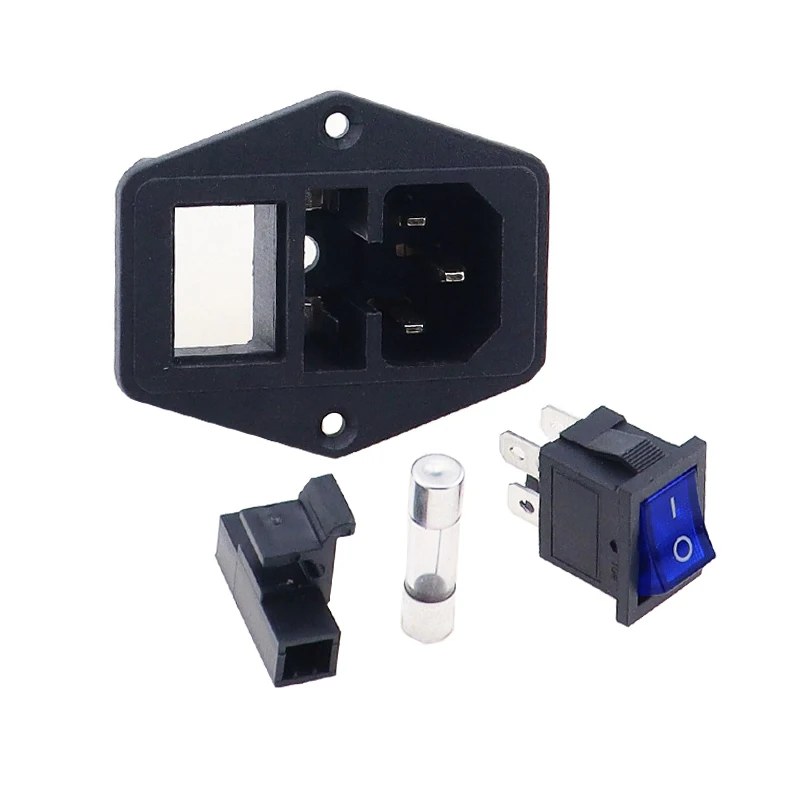 High quality Black Red 10A AC 250V 3 Terminal Power Socket with Fuse Holder Rocker Switch NEW AC Power Cord Inlet Plug Socket