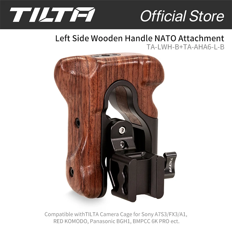 TILTA Houten handvat TA-LWH/TA-RWH Professionele camera-kooi voor links en rechts, compatibel met SONY BMPCC Dji Pocket Nikon Canon