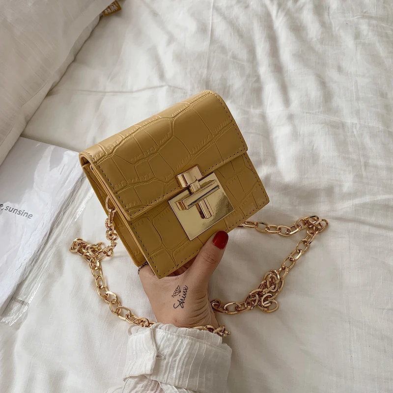 2022 Stone pattern Mini Square Crossbody Bag New Quality PU Leather Women's Designer Handbag Lock Chain Shoulder Messenger Bag