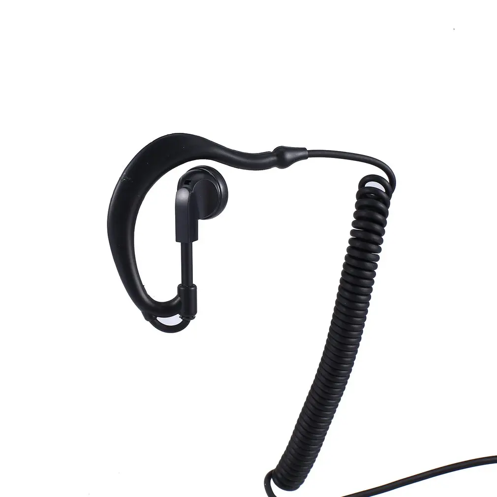 Earphone Kait Telinga Earpiece Tunggal 3.5 Mm dengan Kabel Spiral Walkie Talkie Headset Earphone Militer