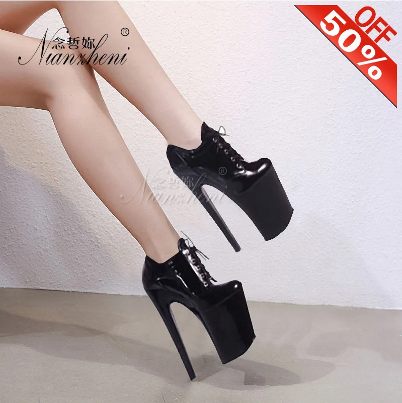 Fetish Gothic Pumps Lace Up Thick Platform 20CM High Top Single 8Inches High Stripper Heeled Nightclub Pole Dance Shoes Bare Boo