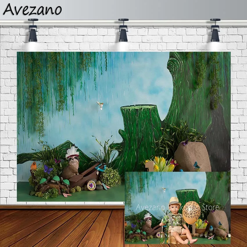 

Avezano Photography Backdrops 1st Birthday Forest Jungle Wild Animals Party Butterfly Backgrounds Photo Studio Photozone Decor