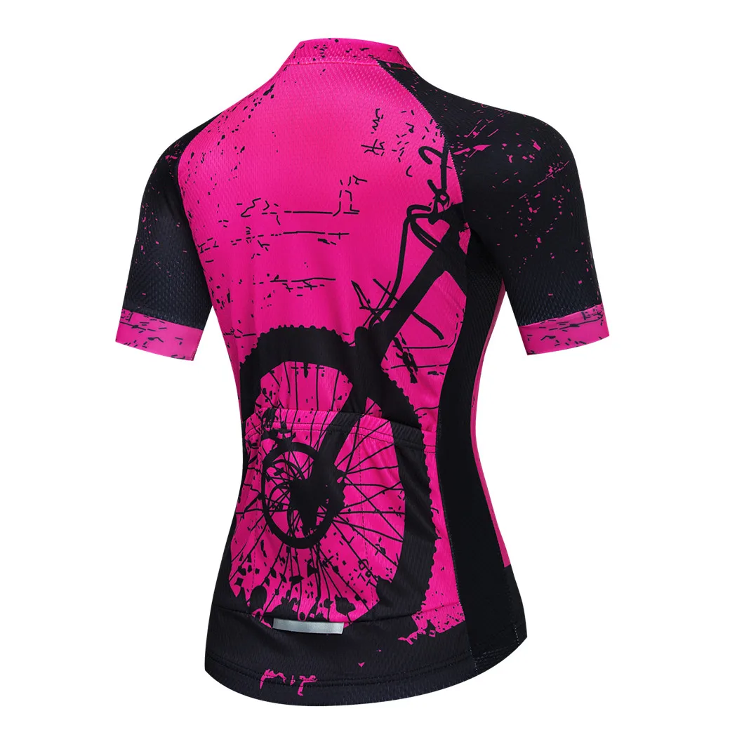 Weimostar Women Pink Cycling Jersey Tops Summer Short Sleeve Bicycle Shirt Breathable Mountain Bike Jersey Anti-Sweat Cycle Wear