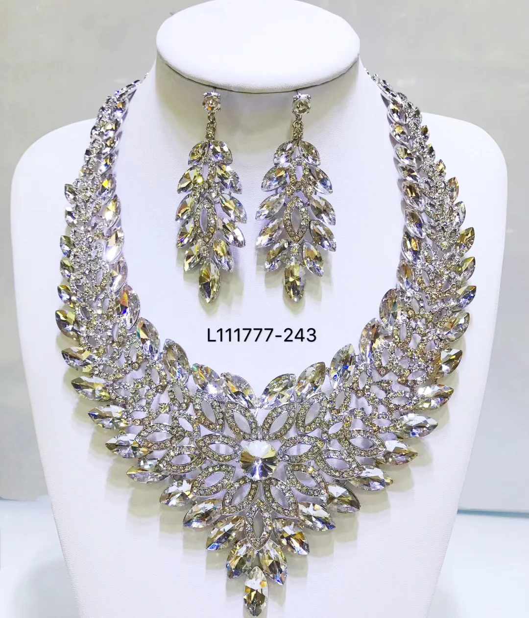 Crystal Bridal Jewelry Sets Wedding Zircon Crown Tiaras Earring Choker Necklace Set African Beads Jewelry Set