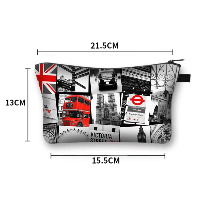 London Landscape Eiffel Tower Cosmetic Case Women Make Up Organizer Zipper Pouch Leisure Cosmetic Bag for Travel Toiletries Bag